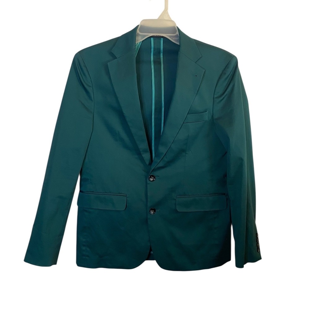 Murano Mens Slim Fit Green Satin Finish Blazer Sport Coat Size 38 R Cotton Blend